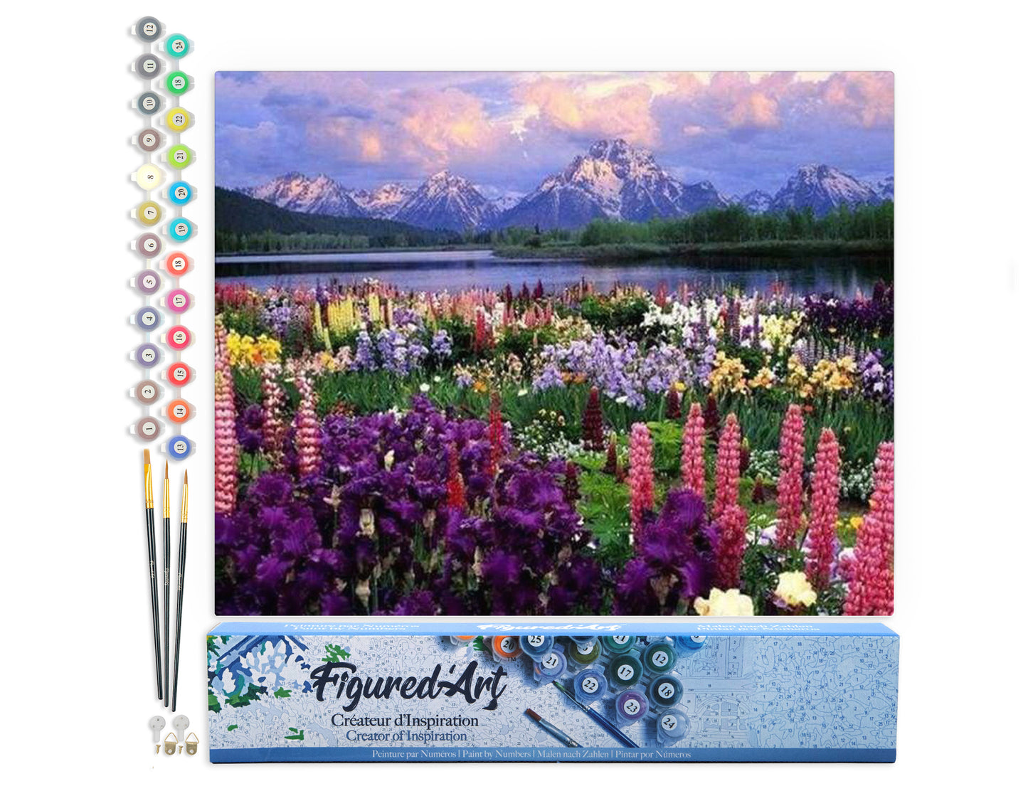 Paint by Numbers rolled - Flowers and Lake near the Mountain