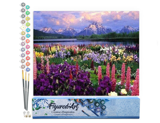 Paint by Numbers rolled - Flowers and Lake near the Mountain