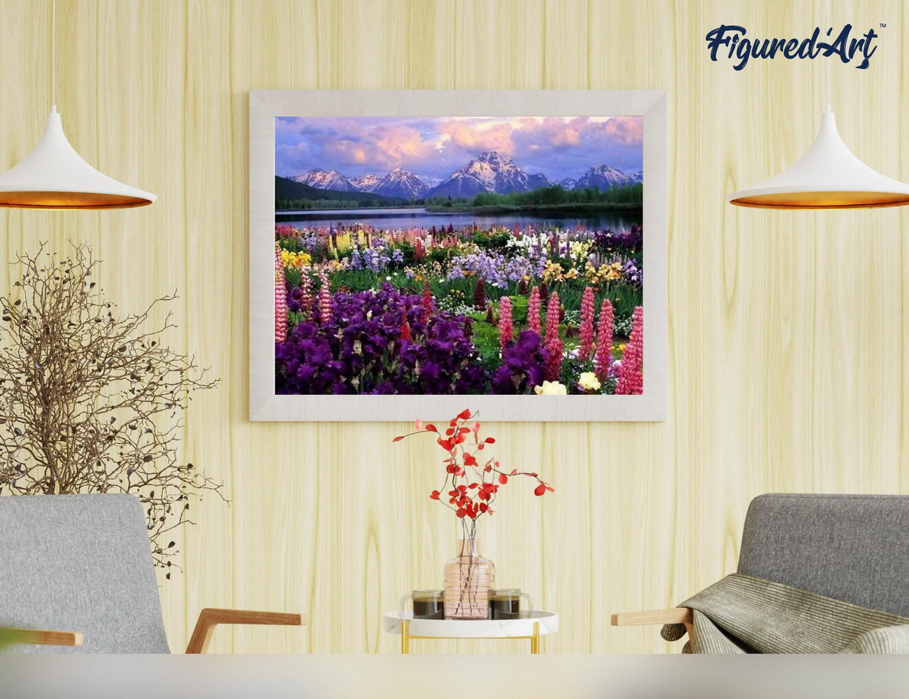 Paint by Numbers Framed - Flowers and Lake near the Mountain