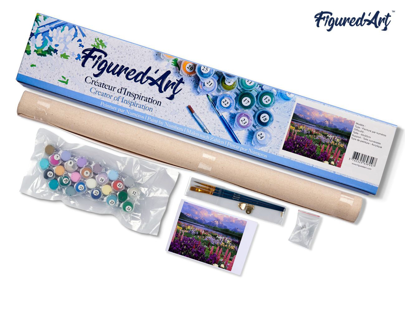 Paint by Numbers rolled - Flowers and Lake near the Mountain
