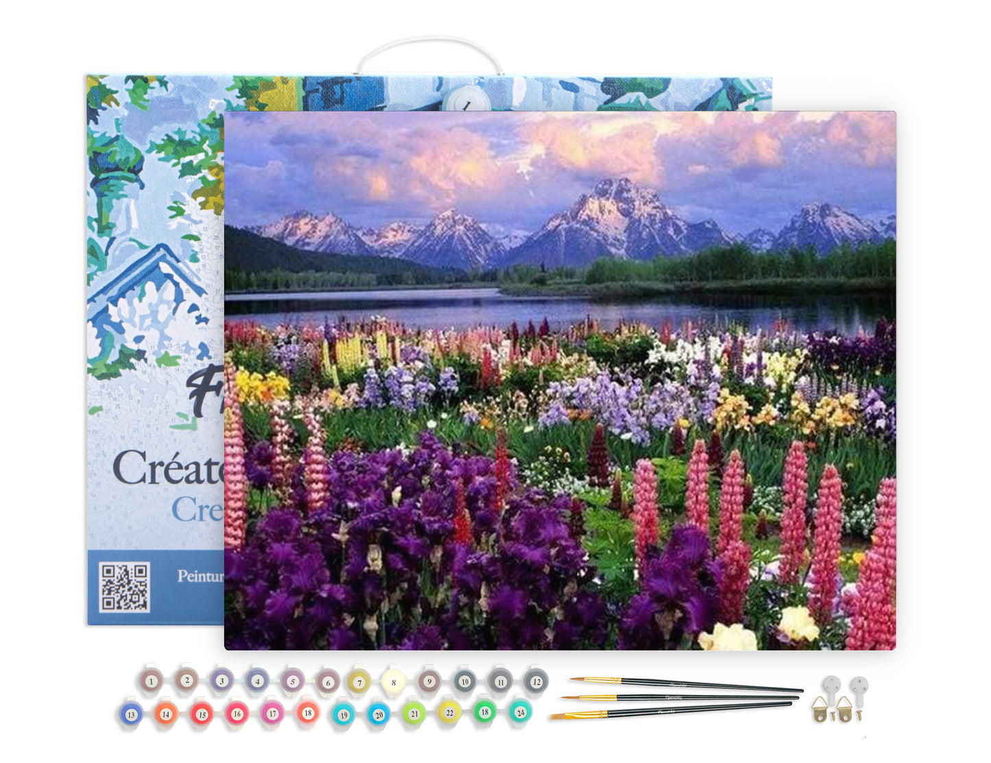 Paint by Numbers Framed - Flowers and Lake near the Mountain