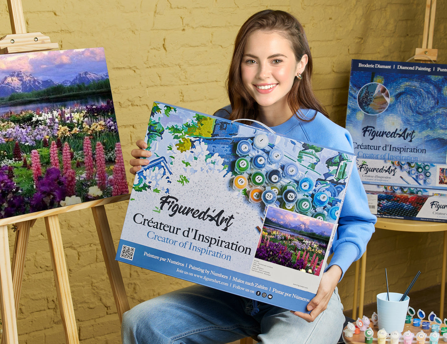 Paint by Numbers Framed - Flowers and Lake near the Mountain