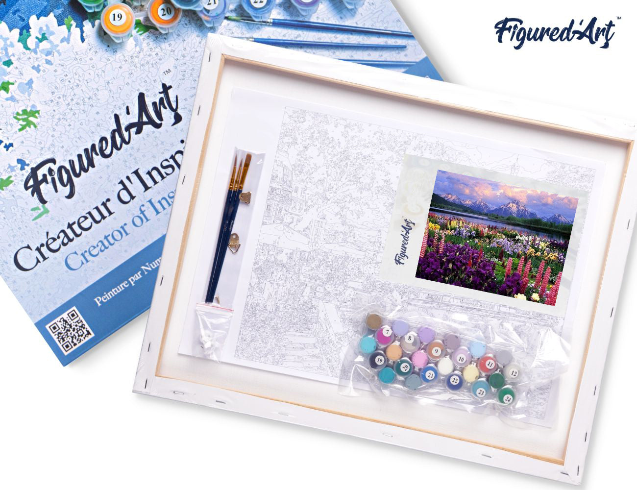 Paint by Numbers Framed - Flowers and Lake near the Mountain