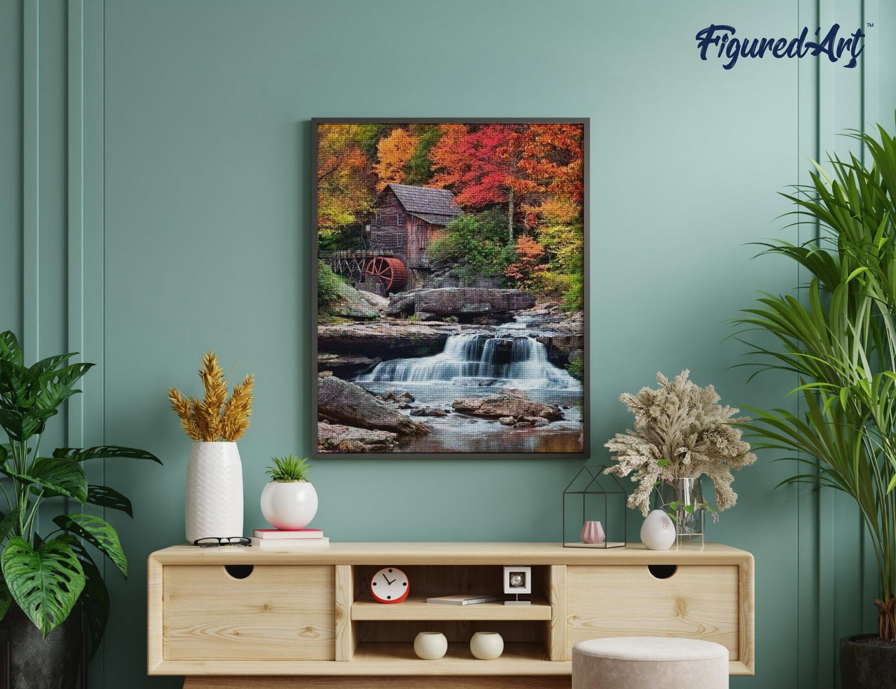 Diamond Painting Framed - Mountain Cabin and Cascade