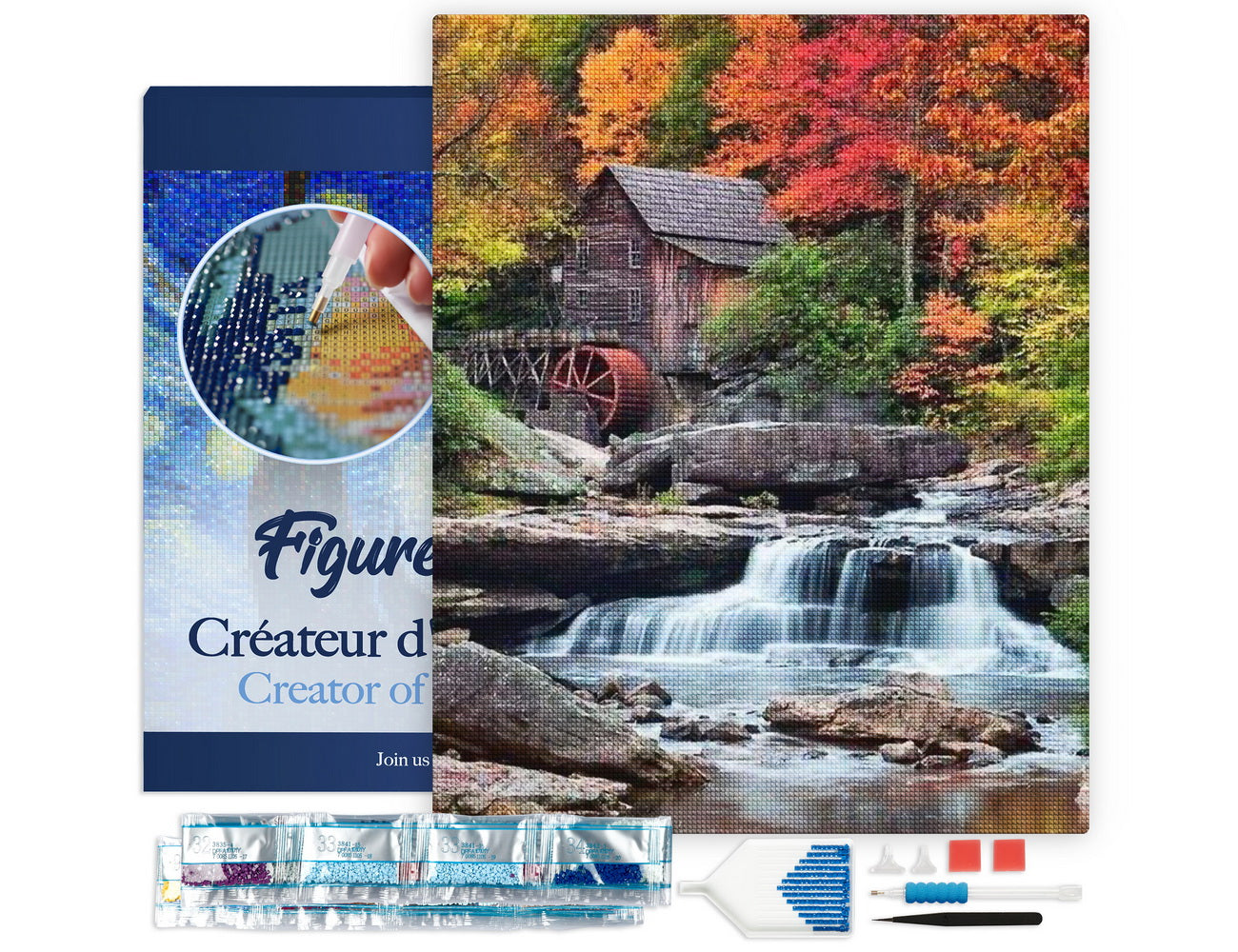 Diamond Painting Framed - Mountain Cabin and Cascade