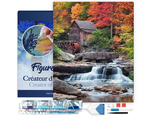 Diamond Painting Framed - Mountain Cabin and Cascade