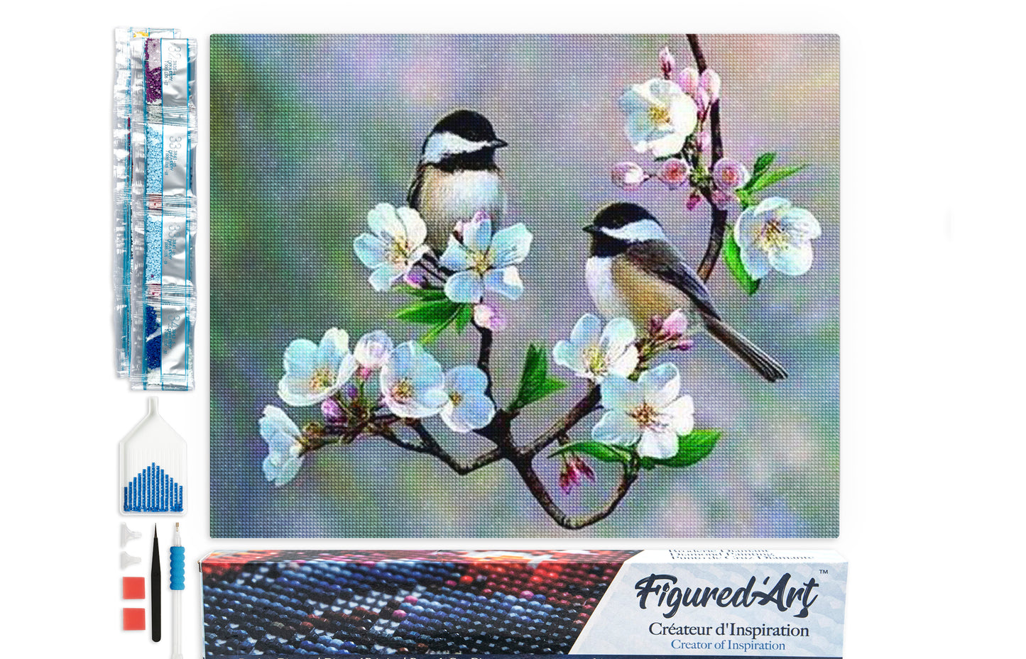 Diamond Painting - Small Birds and White Flowers