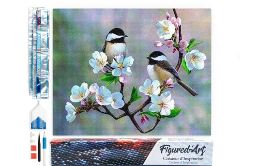 Diamond Painting - Small Birds and White Flowers