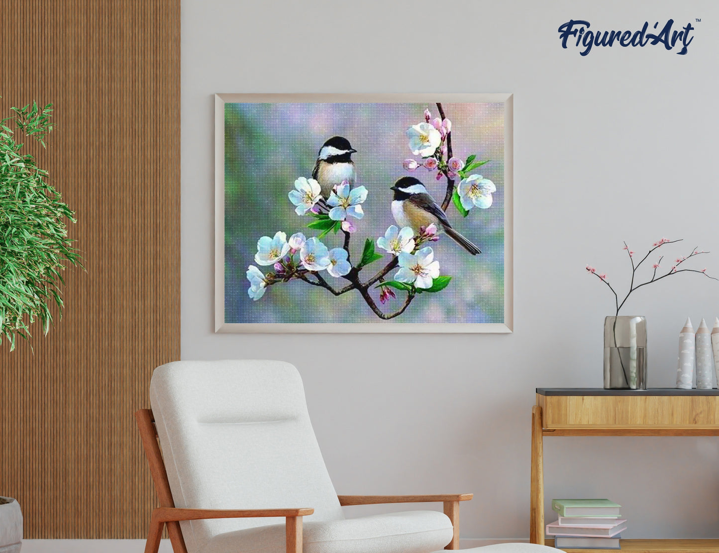 Diamond Painting - Small Birds and White Flowers