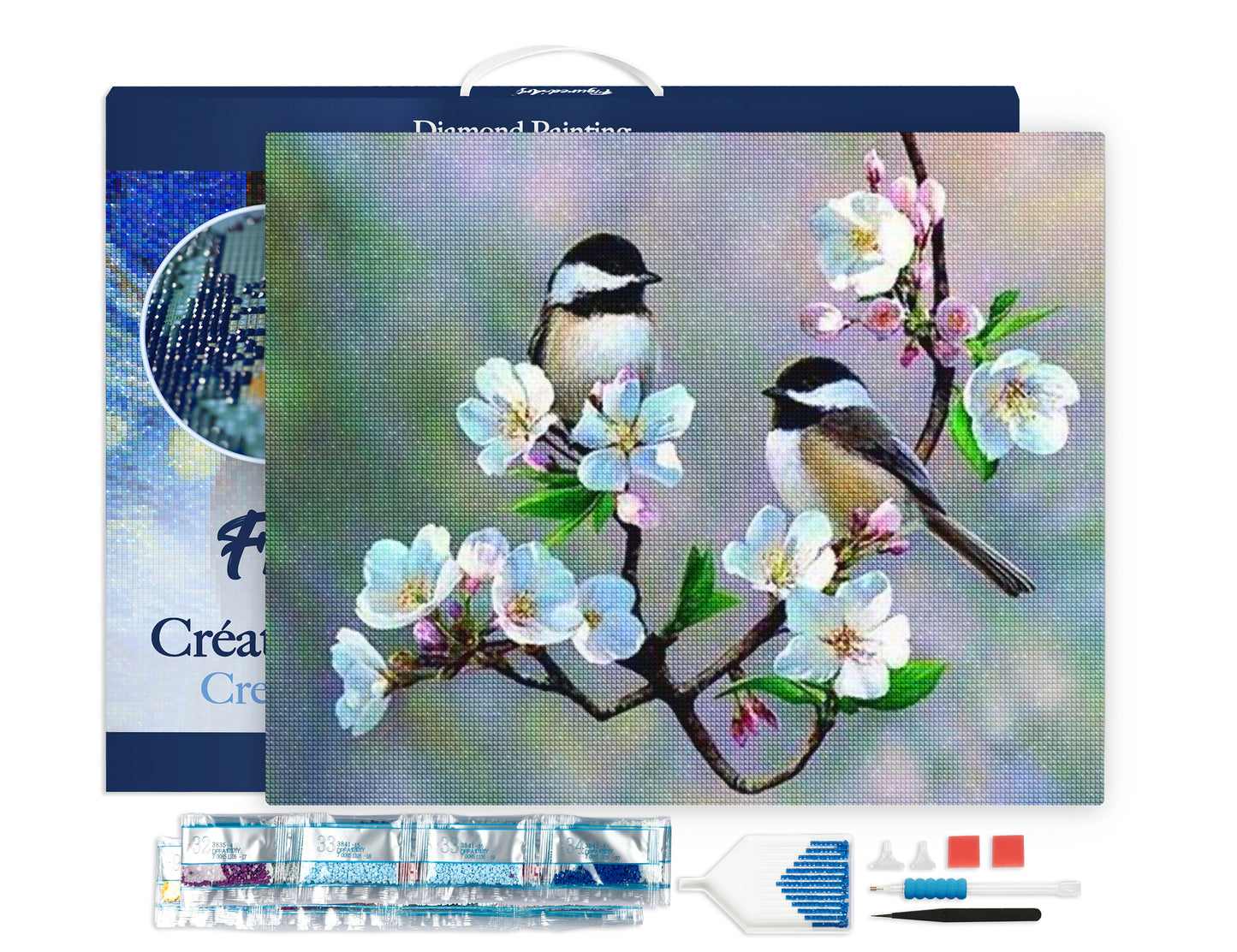 Diamond Painting Framed - Small Birds and White Flowers