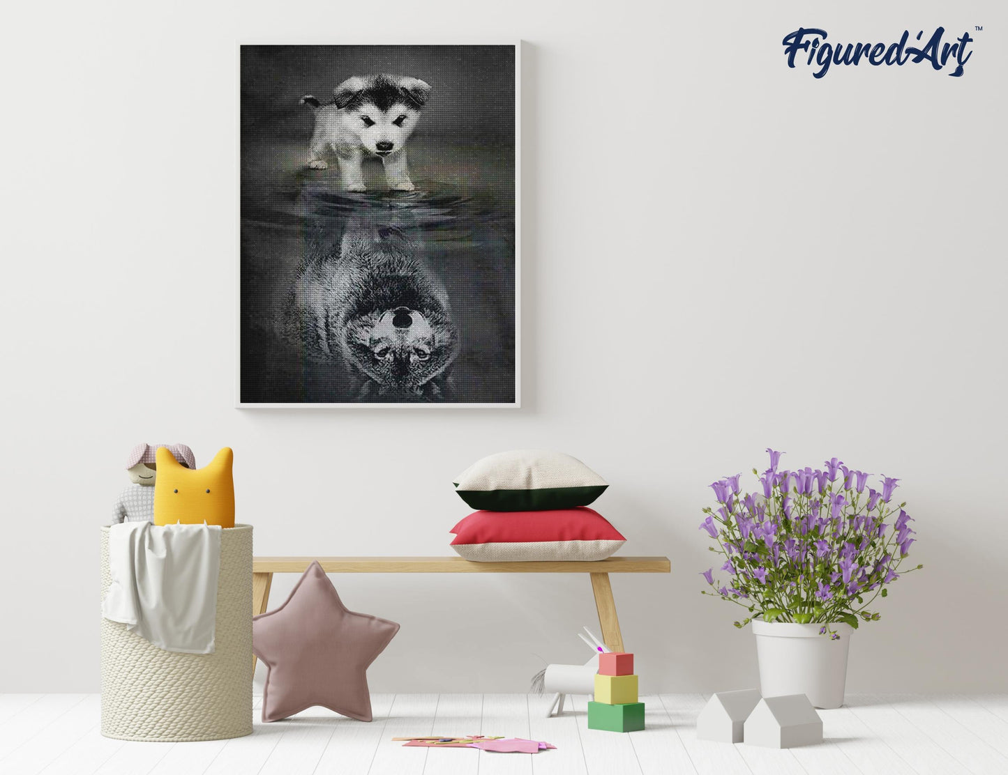 Diamond Painting Framed - Dog and Wolf Reflection