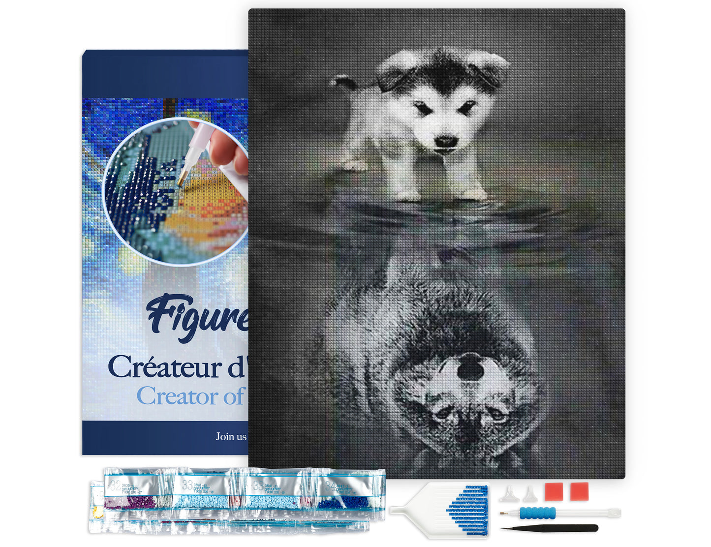 Diamond Painting Framed - Dog and Wolf Reflection