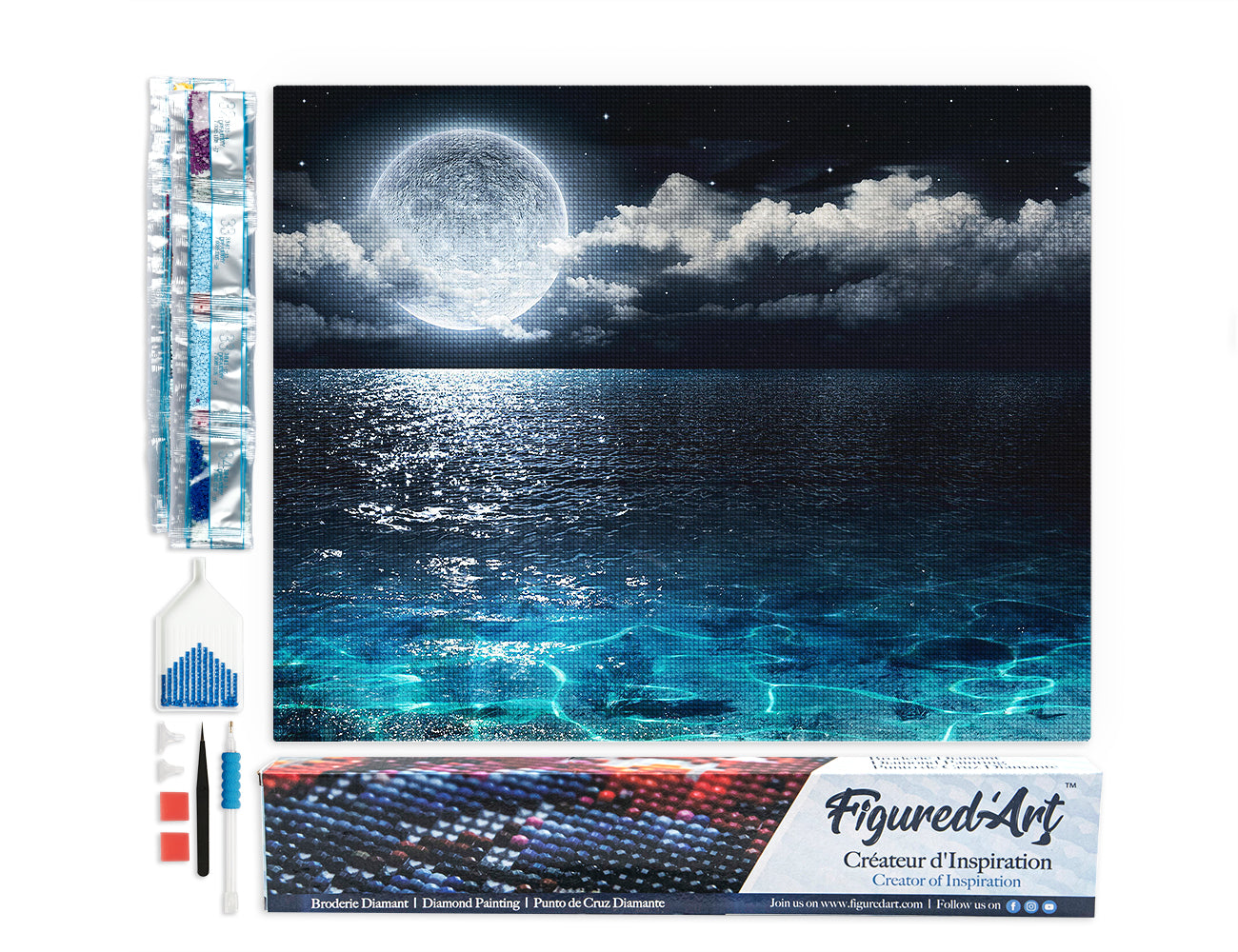 Diamond Painting - Full Moon and Sea Reflection