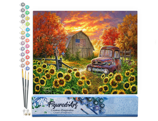 Paint by Numbers rolled - Sunflowers in front of the barn