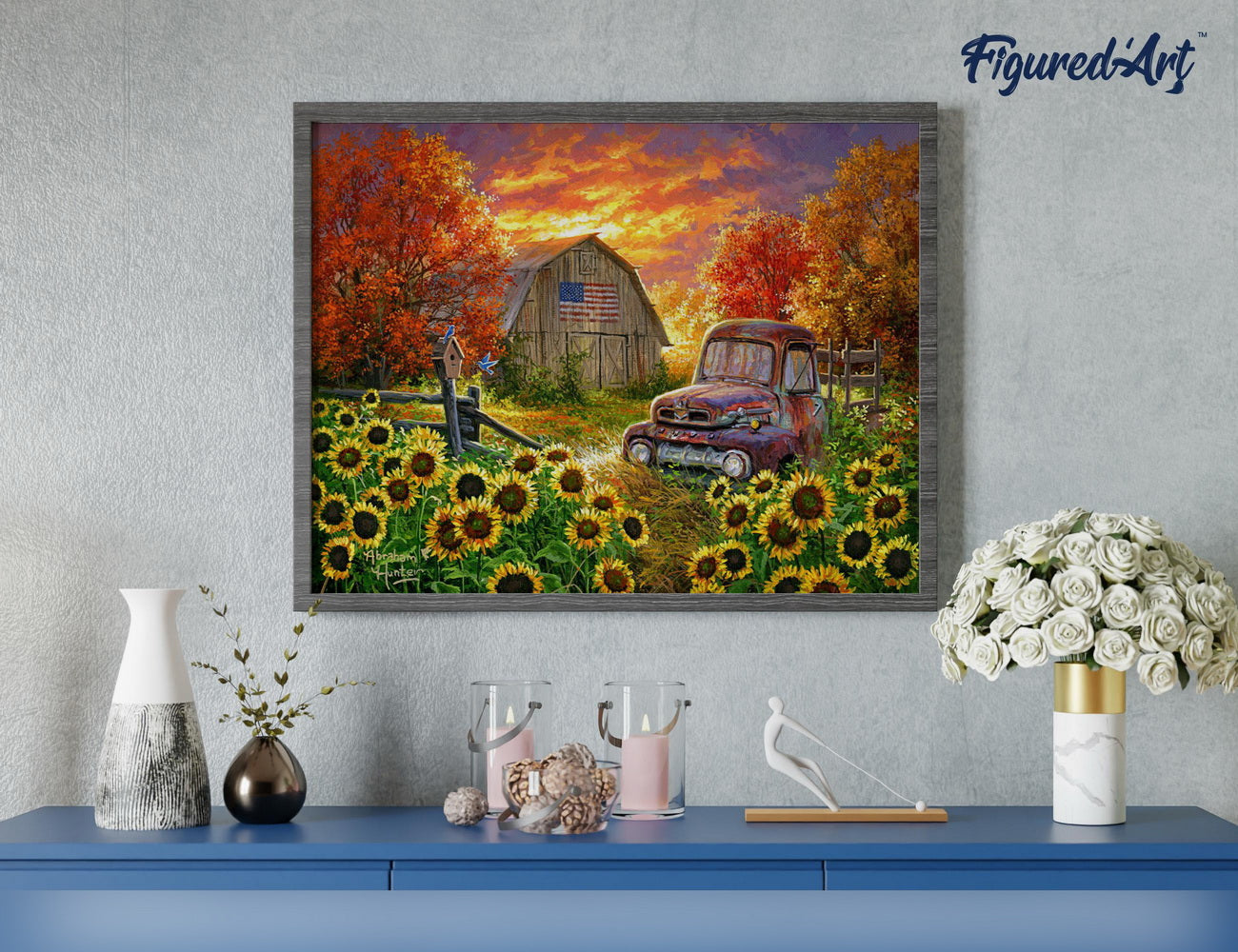 Paint by Numbers Framed - Sunflowers in front of the barn
