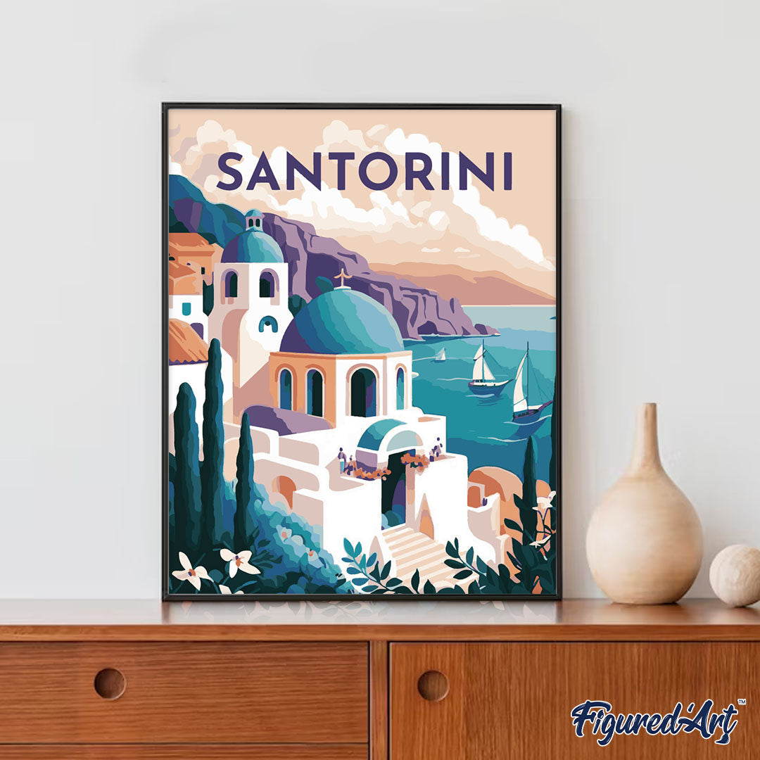Paint by Numbers rolled - Travel Poster Santorini