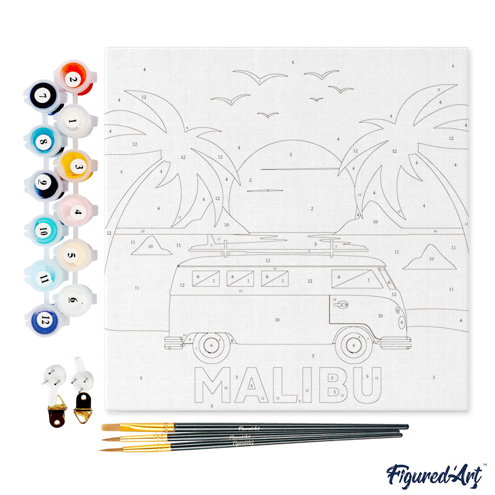 Mini Paint by numbers 8"x8" framed - Malibu Sunset