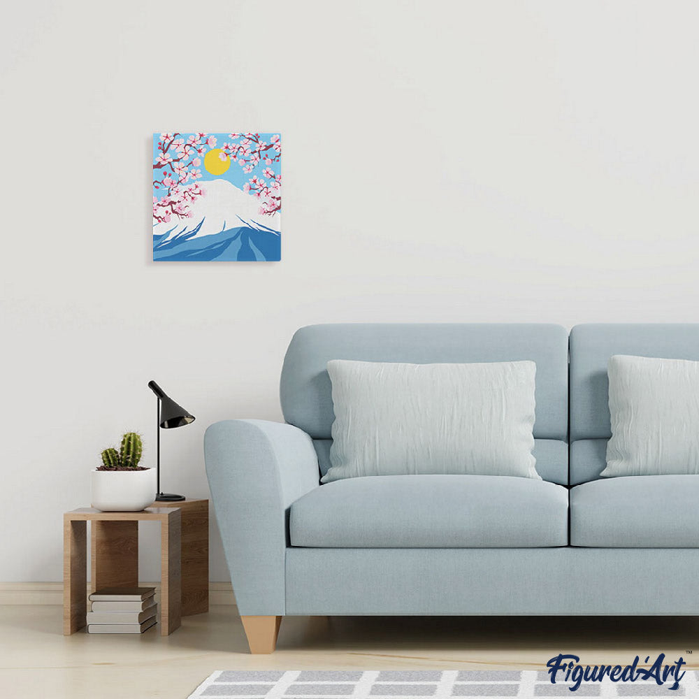 Mini Paint by numbers 8"x8" framed - Cherry blossom and Mount Fuji