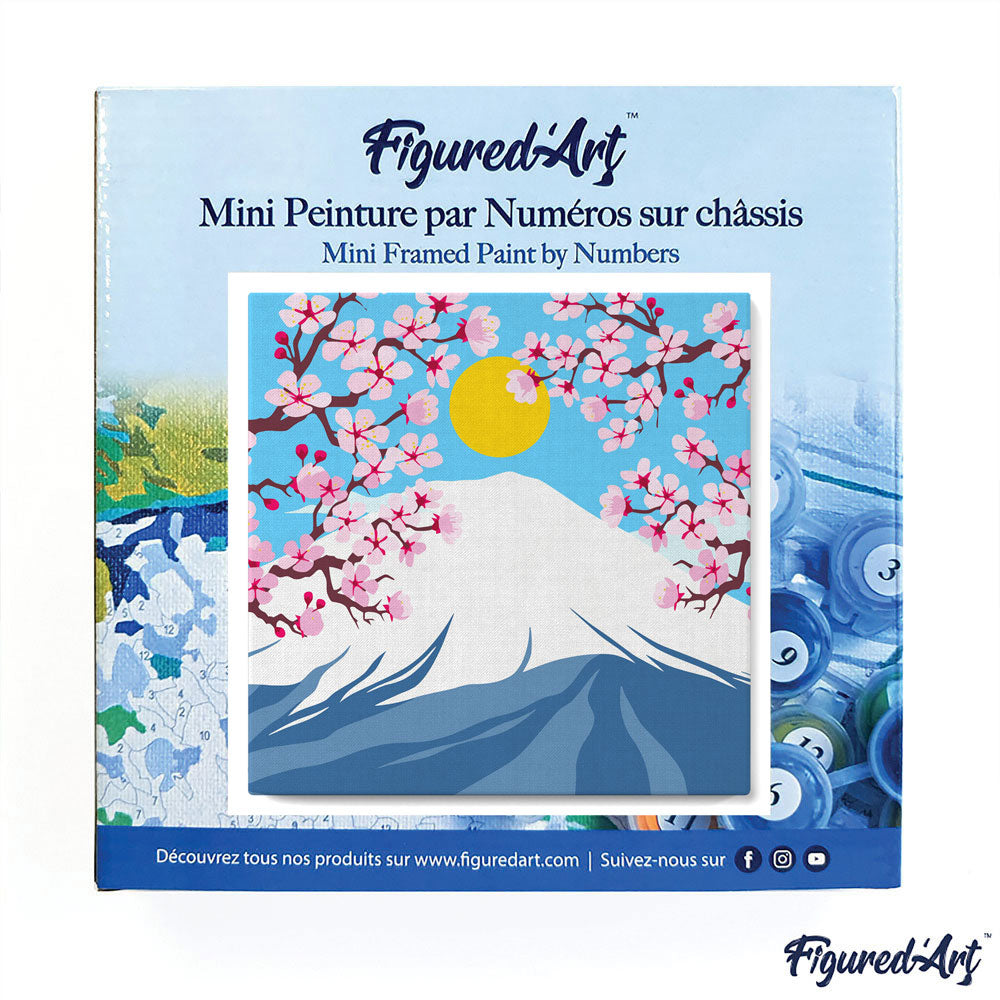 Mini Paint by numbers 8"x8" framed - Cherry blossom and Mount Fuji