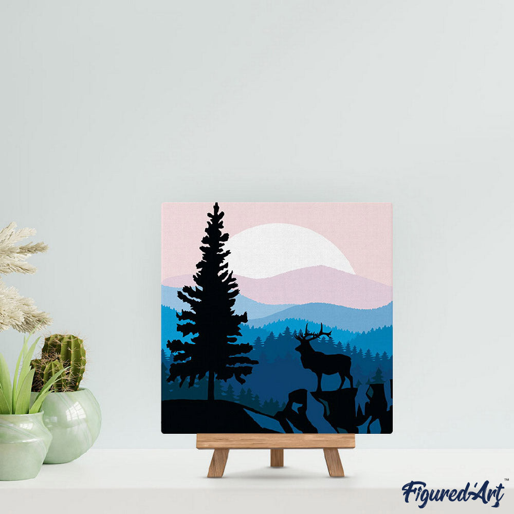Mini Paint by numbers 8"x8" framed - A Moose on the Cliff
