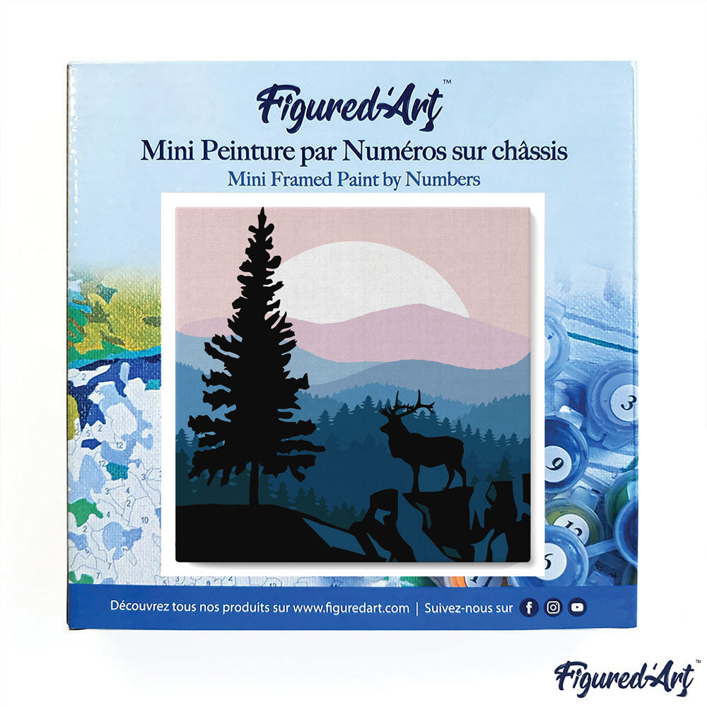 Mini Paint by numbers 8"x8" framed - A Moose on the Cliff