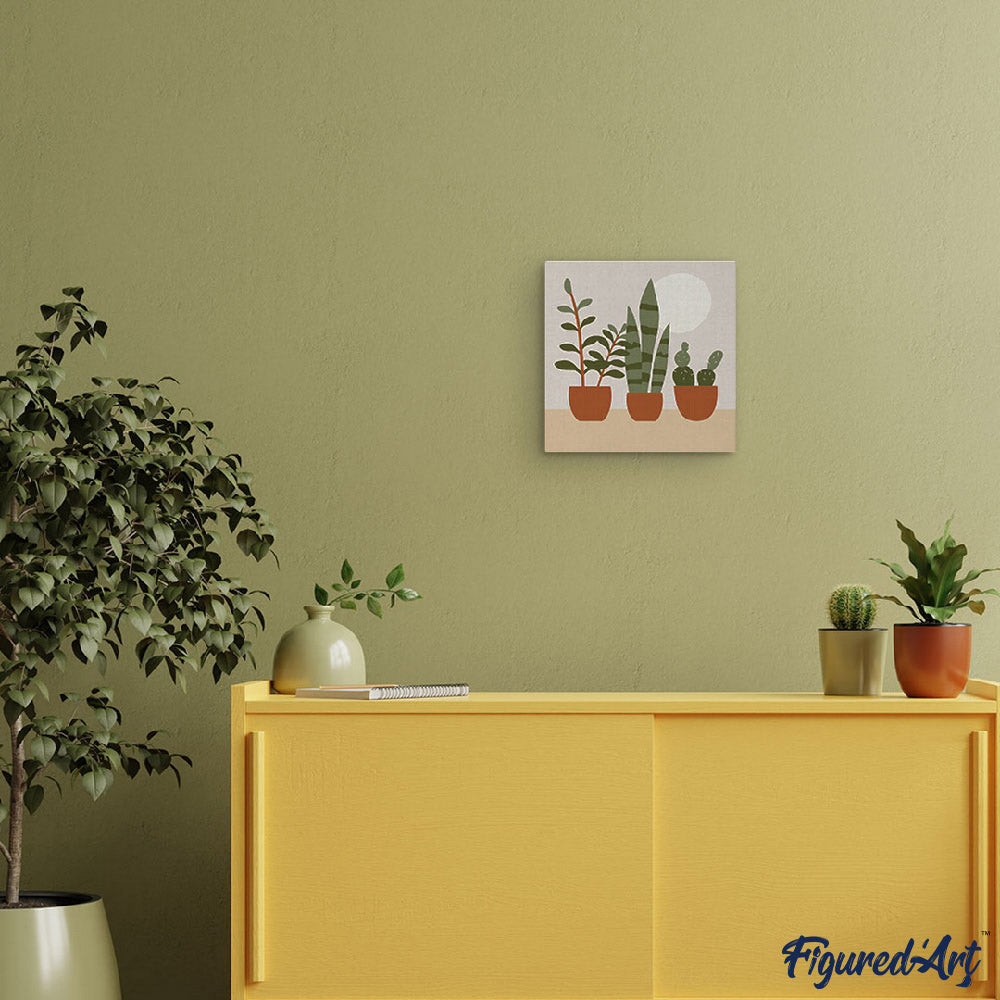 Mini Paint by numbers 8"x8" framed - Three plant pots
