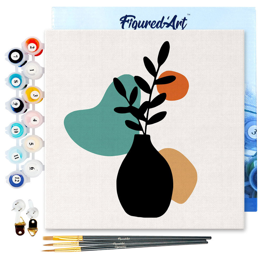 Mini Paint by numbers 8"x8" framed - Abstract Plant Pot Set 2 of 3