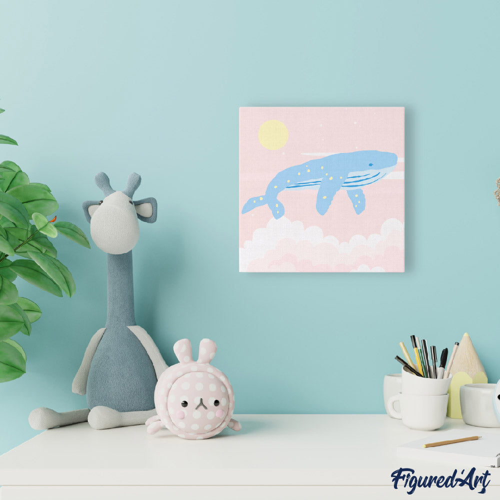 Mini Paint by numbers 8"x8" framed - Pastel Flying Whale