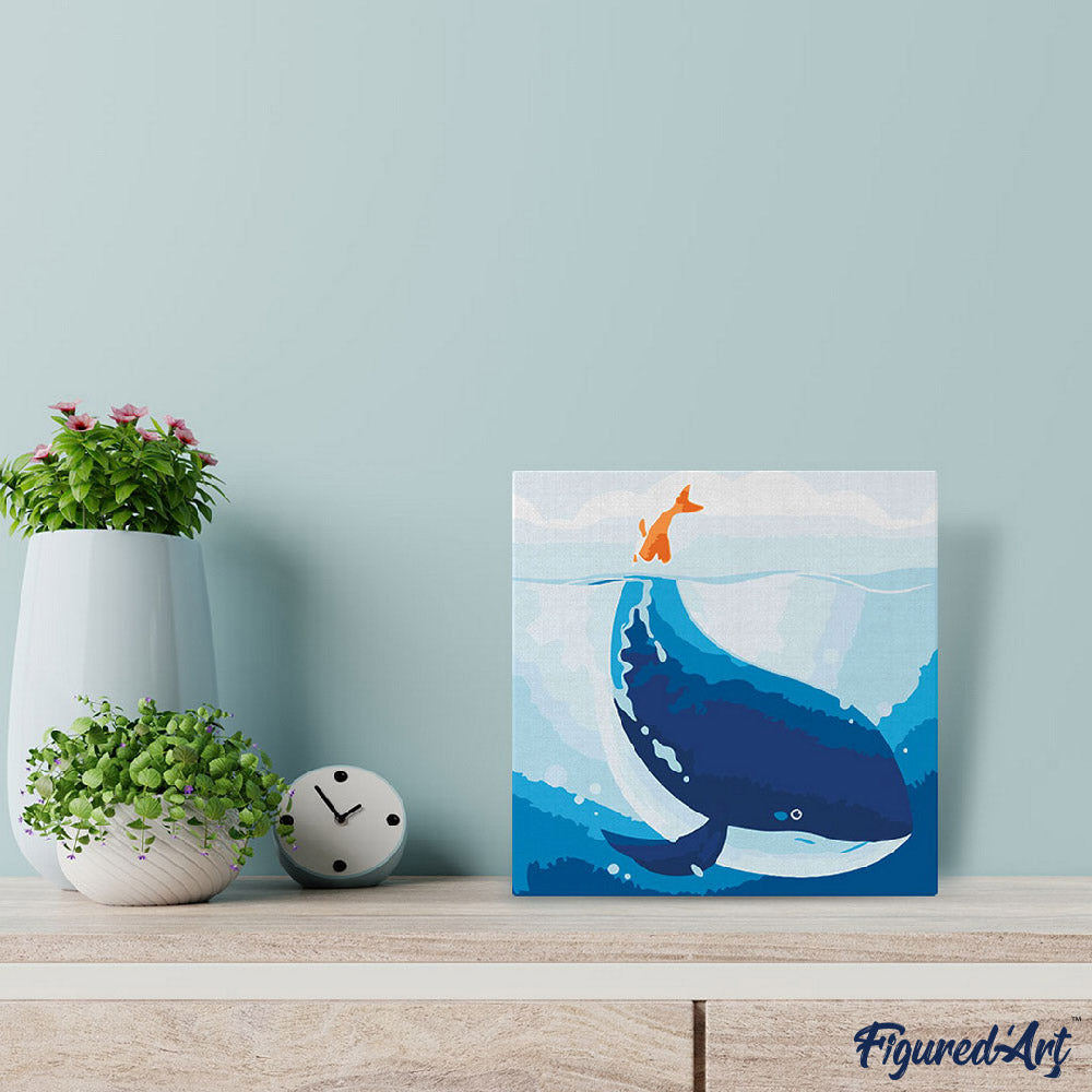Mini Paint by numbers 8"x8" framed - Blue Whale