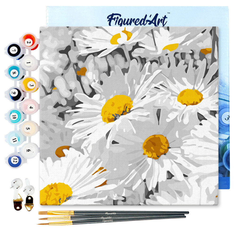 Mini Paint by numbers 8"x8" framed - Daisies Field