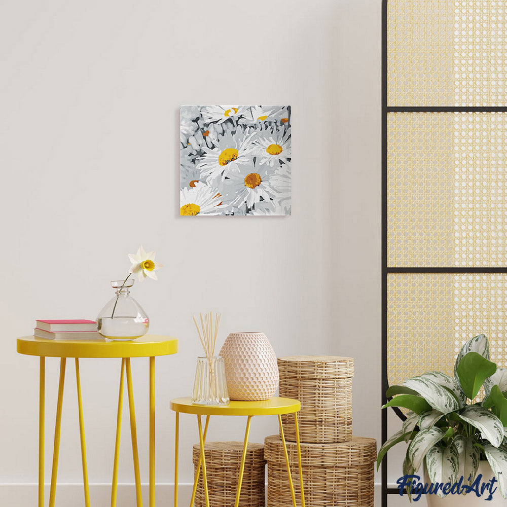 Mini Paint by numbers 8"x8" framed - Daisies Field