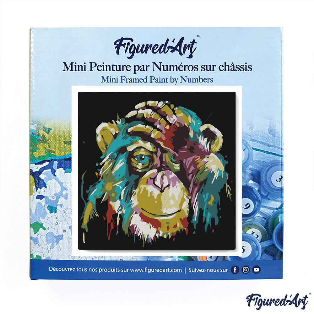 Mini Paint by numbers 8"x8" framed - Baboon Pop Art