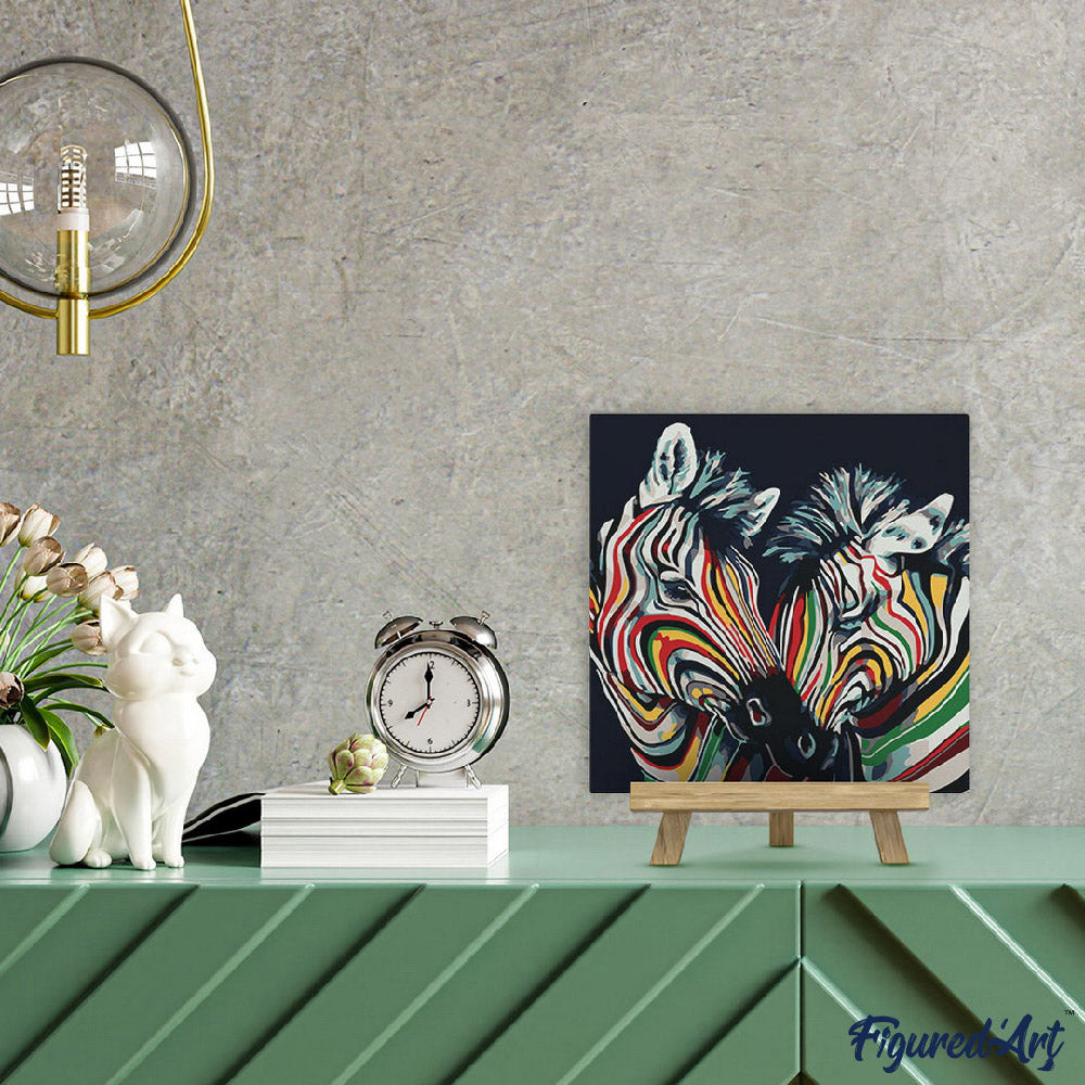 Mini Paint by numbers 8"x8" framed - Couple of Colorful Zebras