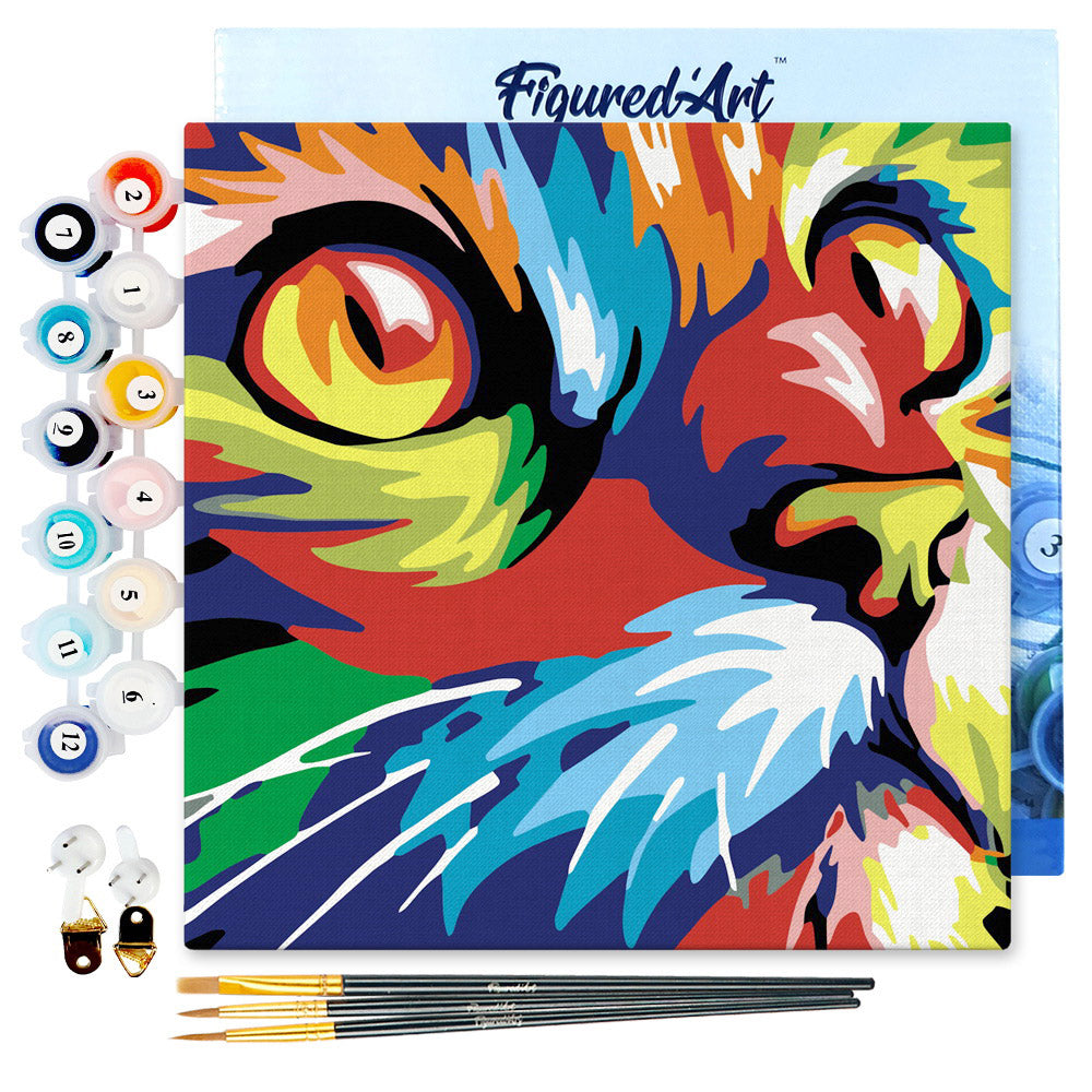 Mini Paint by numbers 8"x8" framed - Feline Pop Art