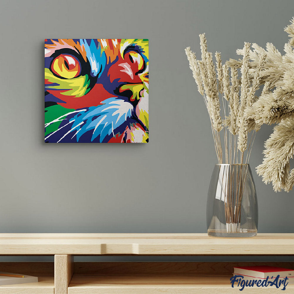 Mini Paint by numbers 8"x8" framed - Feline Pop Art