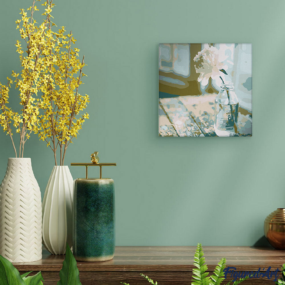 Mini Paint by numbers 8"x8" framed - White Flower