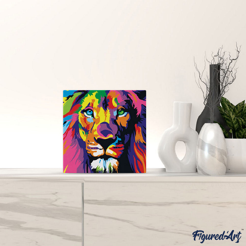 Mini Paint by numbers 8"x8" framed - Lion Pop Art
