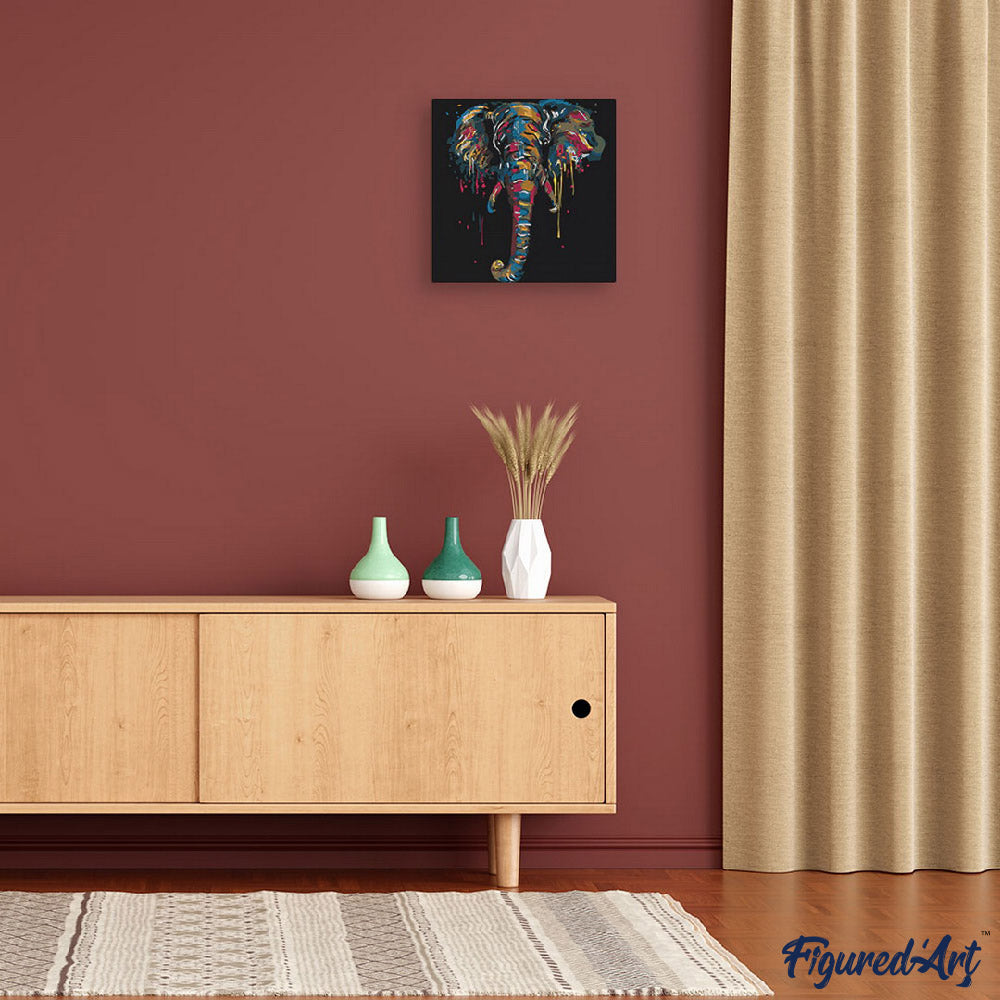 Mini Paint by numbers 8"x8" framed - Elephant Painting