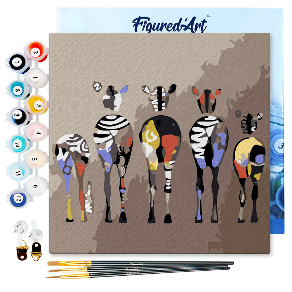 Mini Paint by numbers 8"x8" framed - Zebras Back
