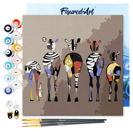 Mini Paint by numbers 8"x8" framed - Zebras Back