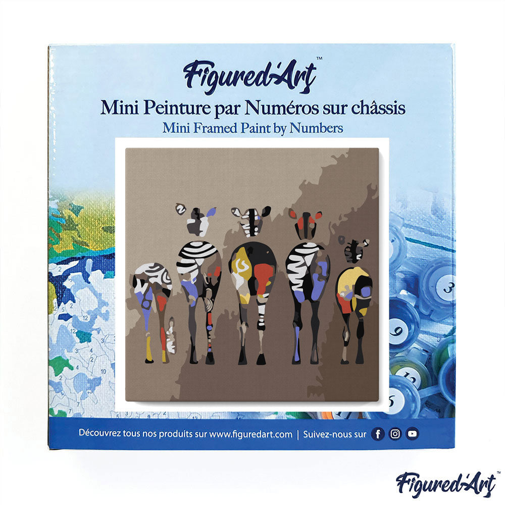 Mini Paint by numbers 8"x8" framed - Zebras Back