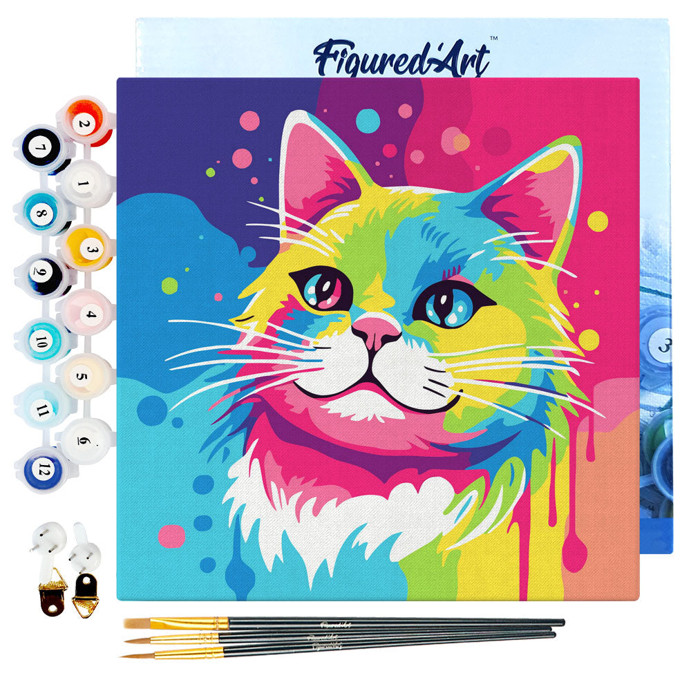 Mini Paint by numbers 8"x8" framed - Cat Abstract Pop Art
