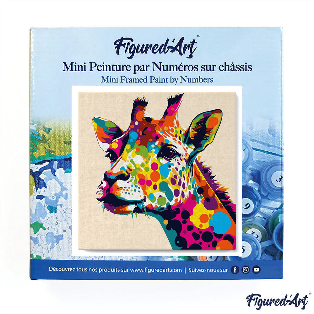 Mini Paint by numbers 8"x8" framed - Giraffe Abstract Pop Art