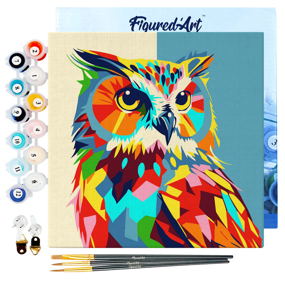 Mini Paint by numbers 8"x8" framed - Owl Abstract Pop Art