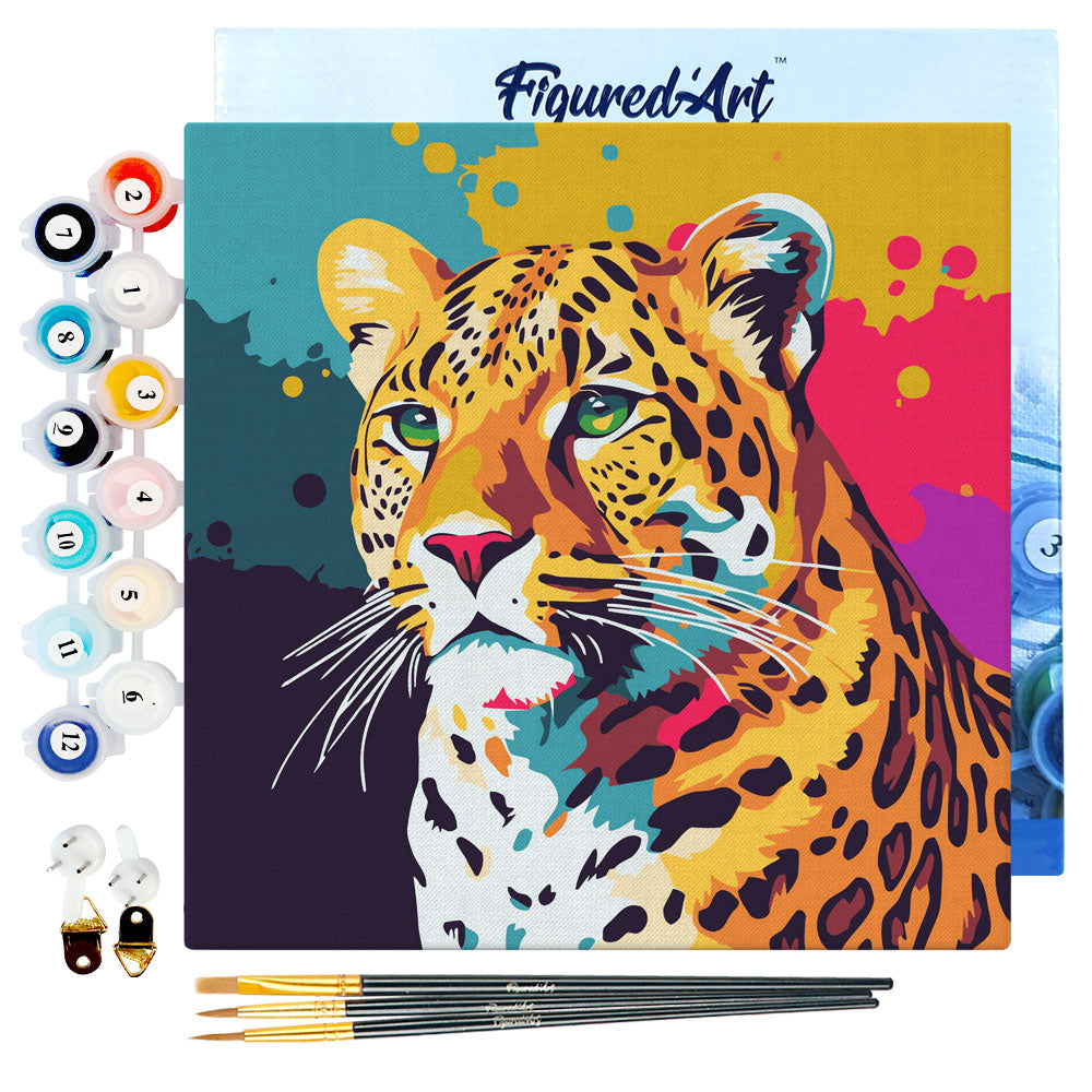 Mini Paint by numbers 8"x8" framed - Leopard Abstract Pop Art