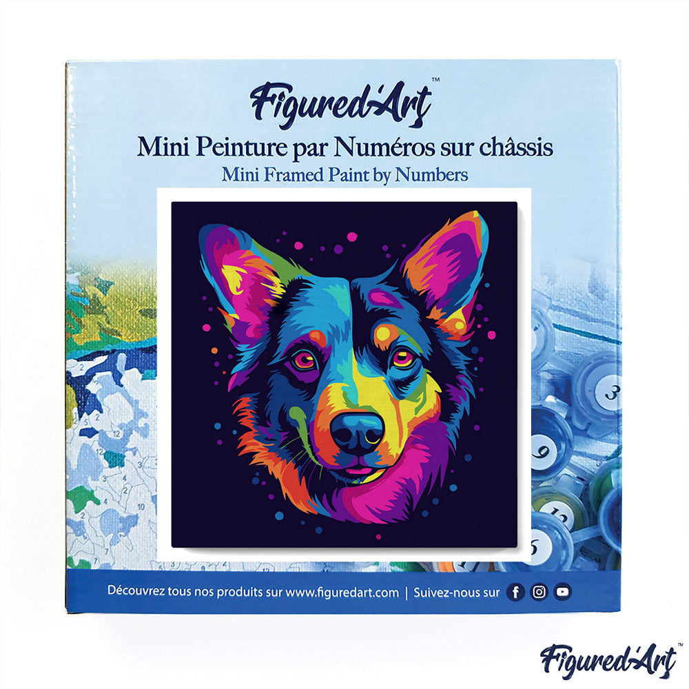Mini Paint by numbers 8"x8" framed - Neon Dog Abstract Pop Art