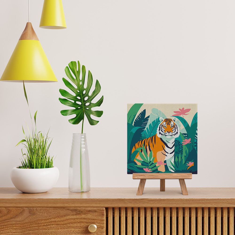 Mini Paint by numbers 8"x8" framed - Tropical Bengal Tiger