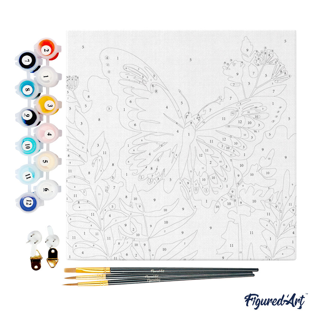 Mini Paint by numbers 8"x8" framed - Tropical Butterfly