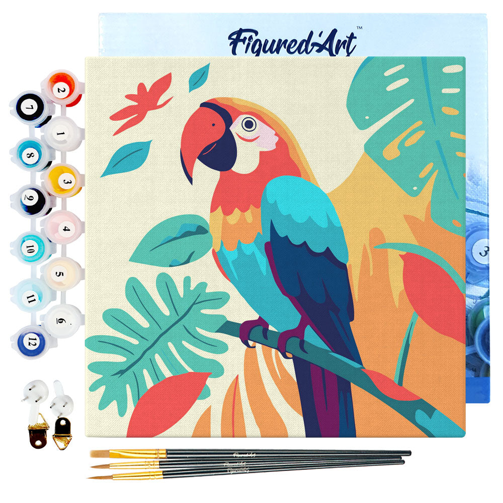 Mini Paint by numbers 8"x8" framed - Tropical Parrot