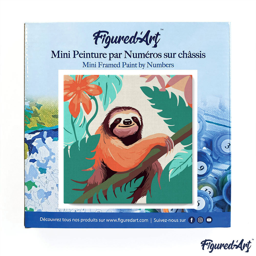 Mini Paint by numbers 8"x8" framed - Tropical Sloth